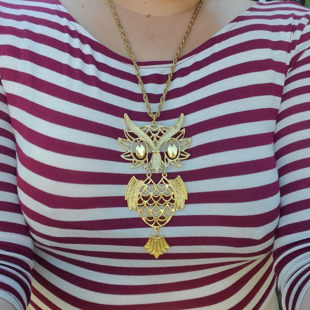 Gold Plated Large Owl Necklace
